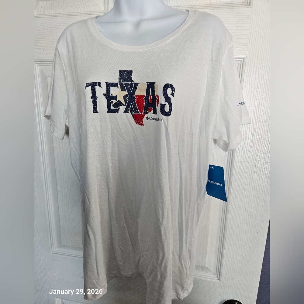 Columbia White Texas Tee with Red, White and Blue Graphic